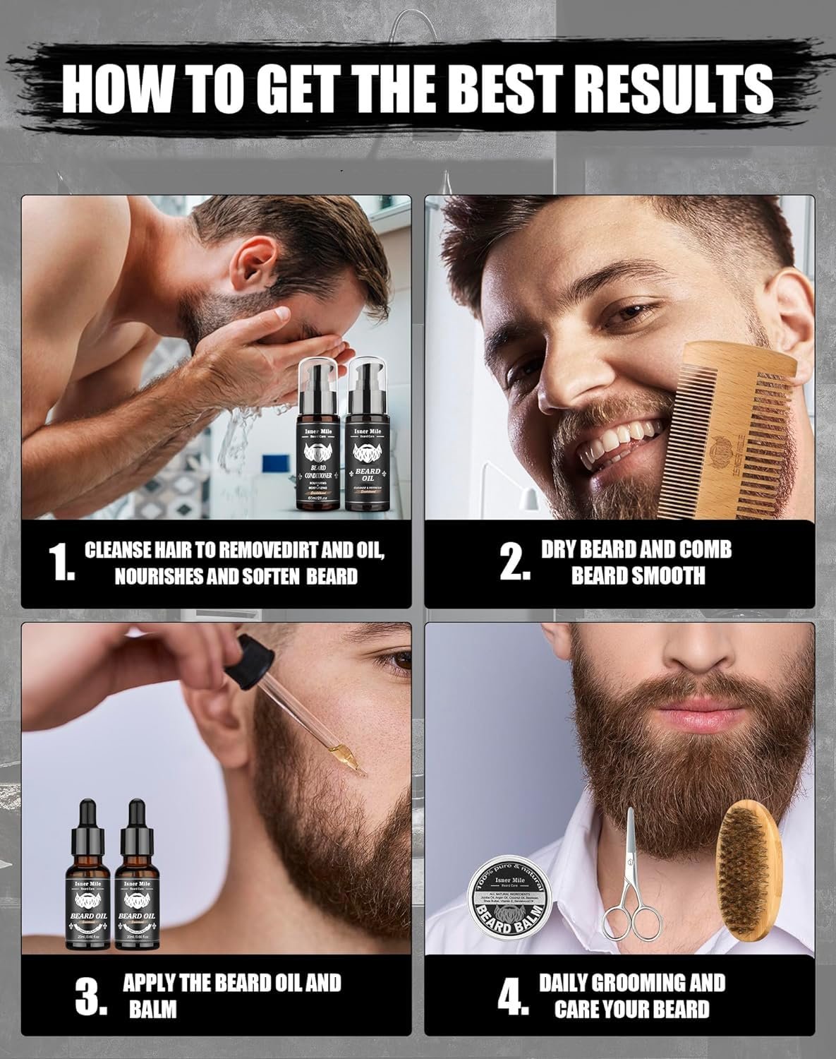 Beard Kit for Men Grooming Care with 2 Pack Beard Oils, Balm, Wash Conditioner for After Shave Lotions-Sandalwood, Brush, Combs, Scissors, Valentines Day Christmas Fathers Gifts for Dad Men Him