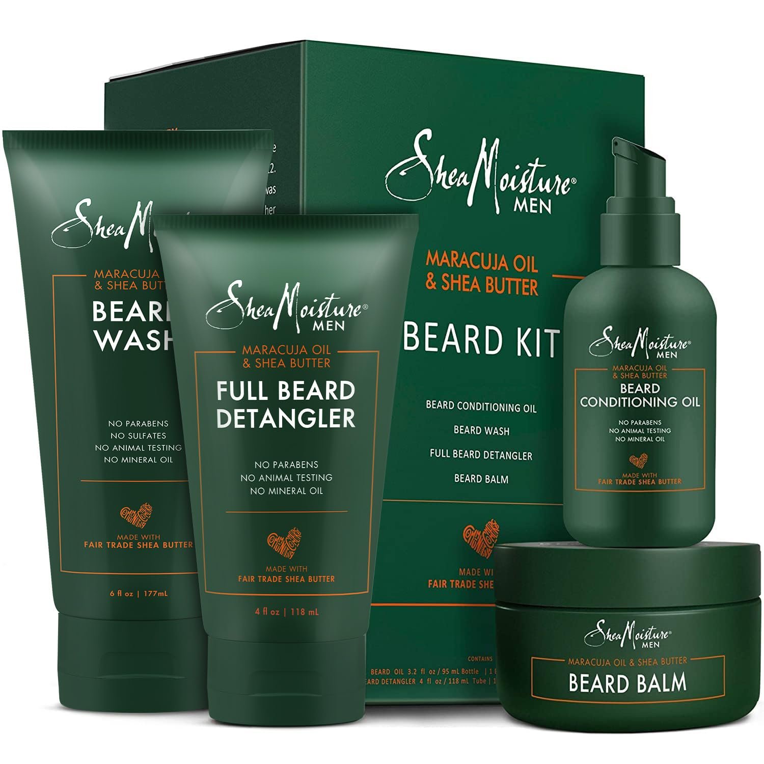 SheaMoisture Beard-Care Kit for Men, Includes Wash, Balm, Oil, Conditioner, Natural Shea Butter Maracuja Oil, Great Gift